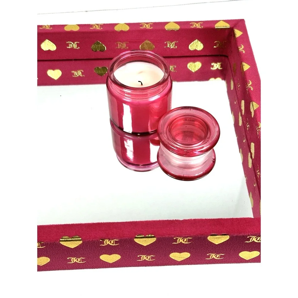 Juicy Couture Home Pink Gold Heart Trinket Tray Mirrored Base Vanity Decor NEW